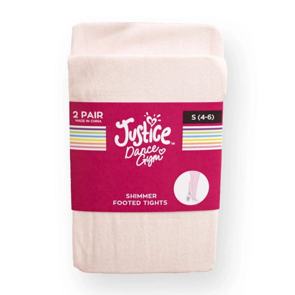 JUSTICE Girls S Shimmer Footed Tights 2 Pairs Pink SIZE 4-6 NEW